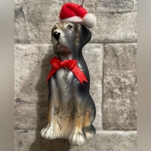 ❤️ POTTERY BARN BLOWN GLASS SANTA GERMAN SHERPARD DOG ORNAMENT NEW